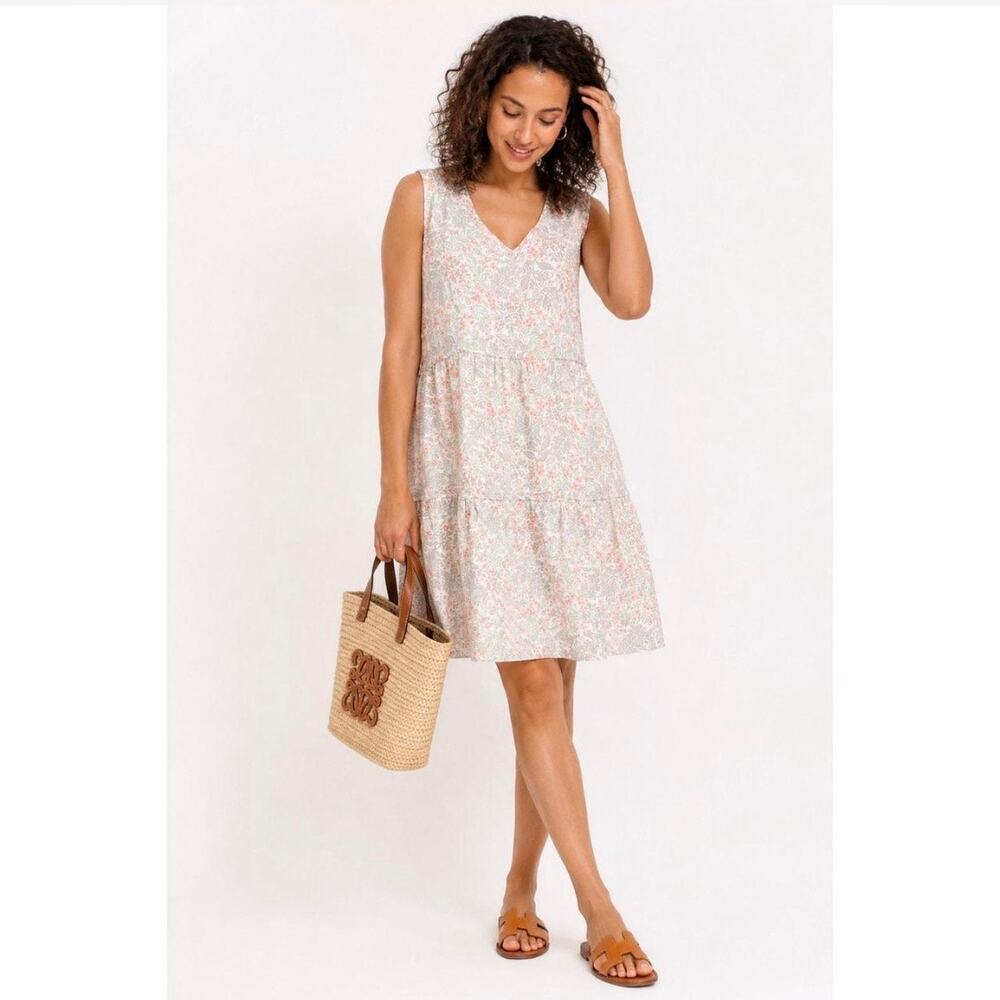 Joie 100% linen, mini floral tiered, sleeveless dress  feminine cottage core